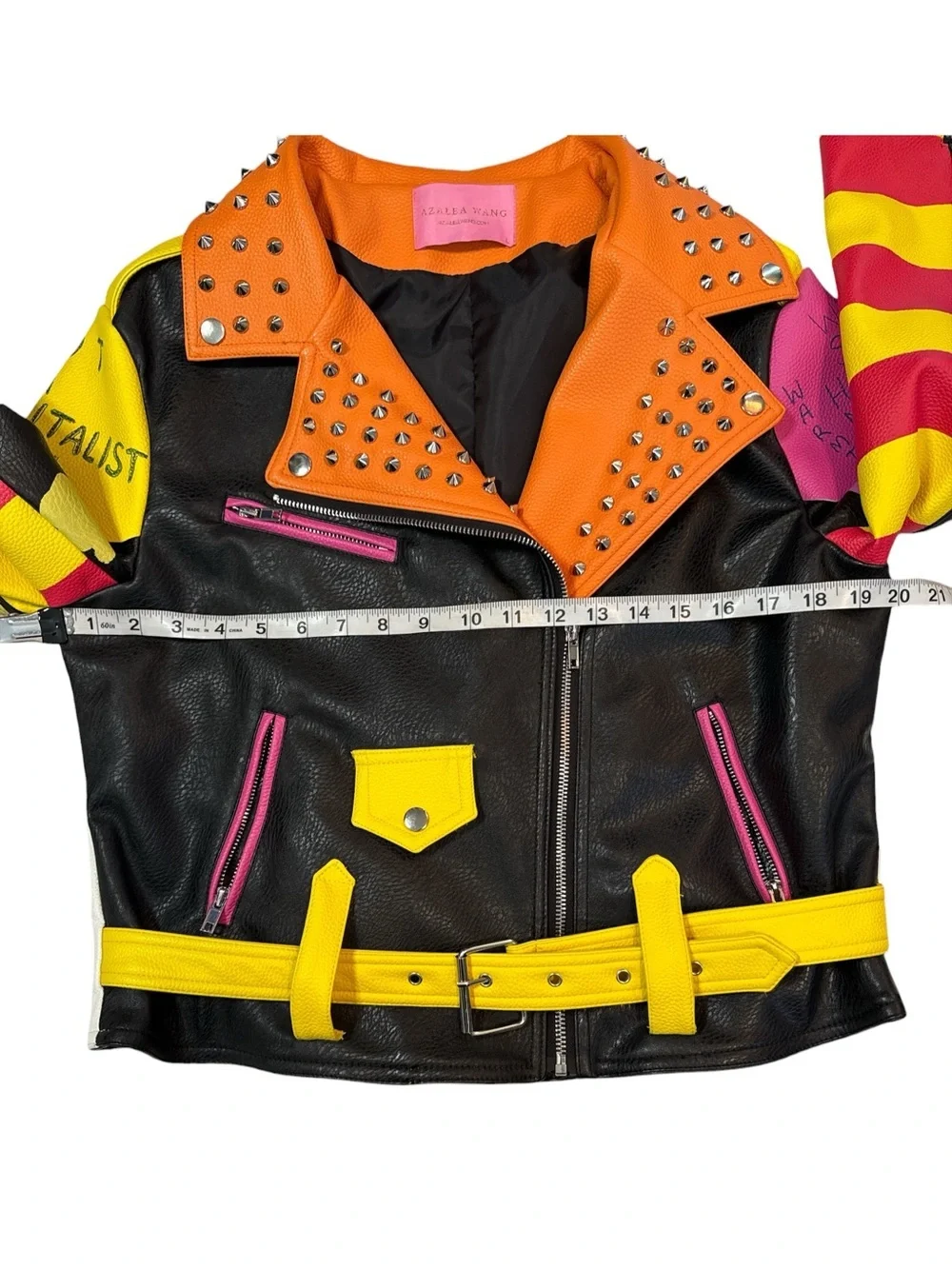 Bold Azalea Wang “Graffiti Kisses” Leather Moto Jacket Large
